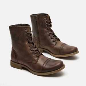Steve Madden Troopah-C Brown Side Zip Boots Men’s 8 Combat Leather Shoes